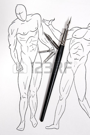 300x450 Fountain Pen With Original Drawing On Background. Fountain Pen