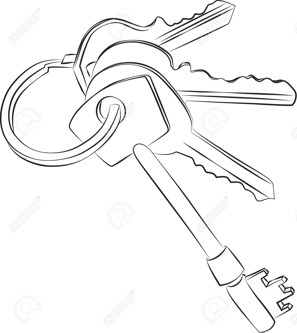 1162x1300 Sketched Line Drawing Of A Set Of Four Keys On A Keyring