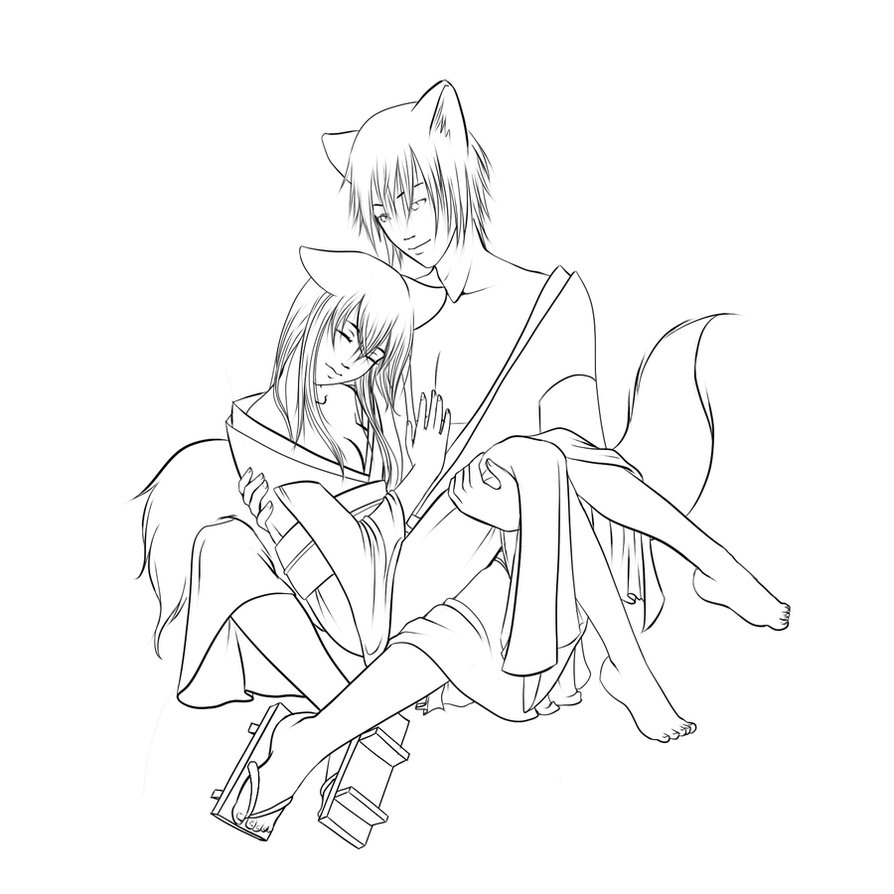 894x894 Line Fox And Wolf By Eyrann