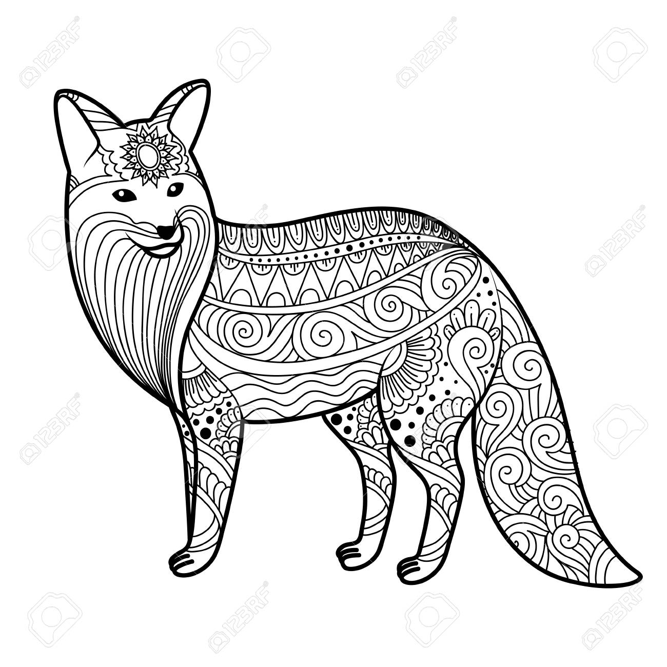 1300x1300 Stylized Fox In Doodles. Pattern Style Zentangle. Vector Sketch