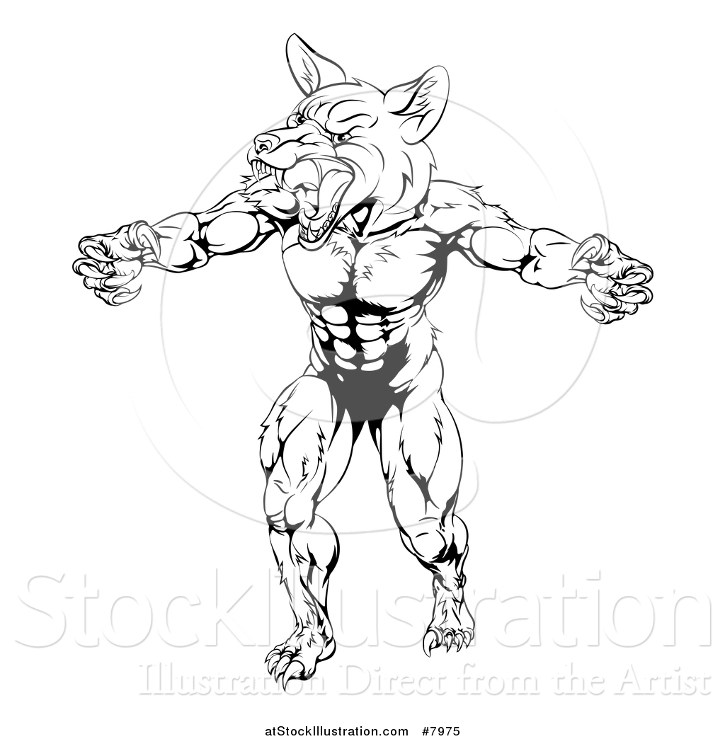 1024x1044 Vector Illustration Of A Black And White Muscular Fox Man Mascot
