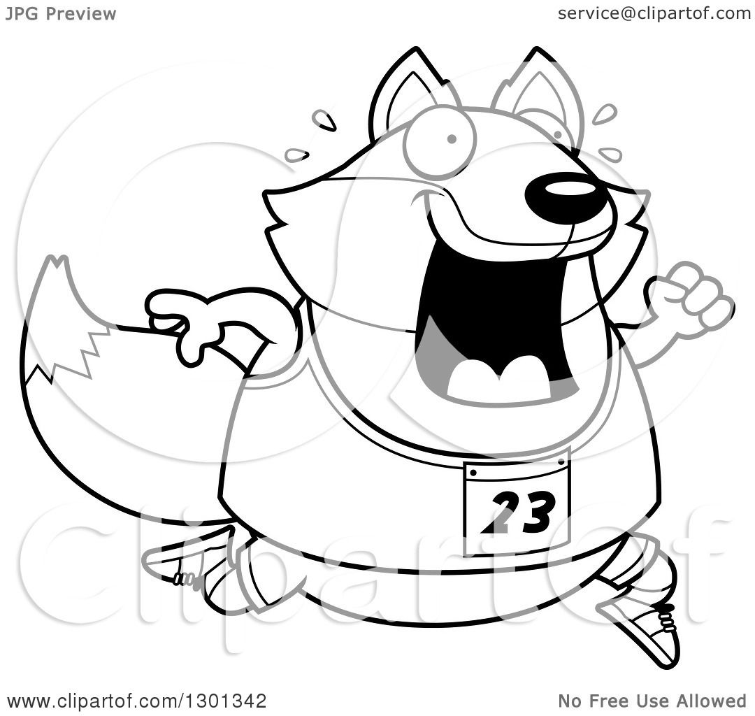 1080x1024 Outline Clipart Of A Cartoon Black And White Sweaty Chubby Fox