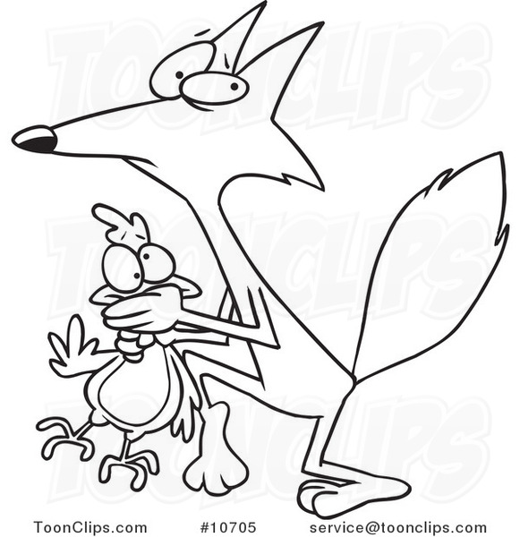581x600 Cartoon Black And White Line Drawing Of A Fox Stealing A Chicken