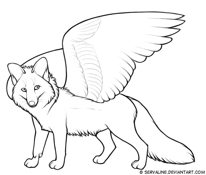 658x559 Free Winged Fox Line Art By Servaline