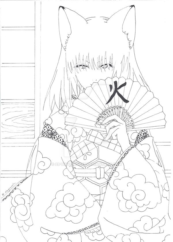 600x839 Fox Fire Kitsunebi Outline By 23 Tiny Wishes