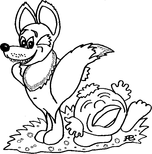 604x612 Fox With Kolobok. Outline Drawing For Kids Free. Printable Image.
