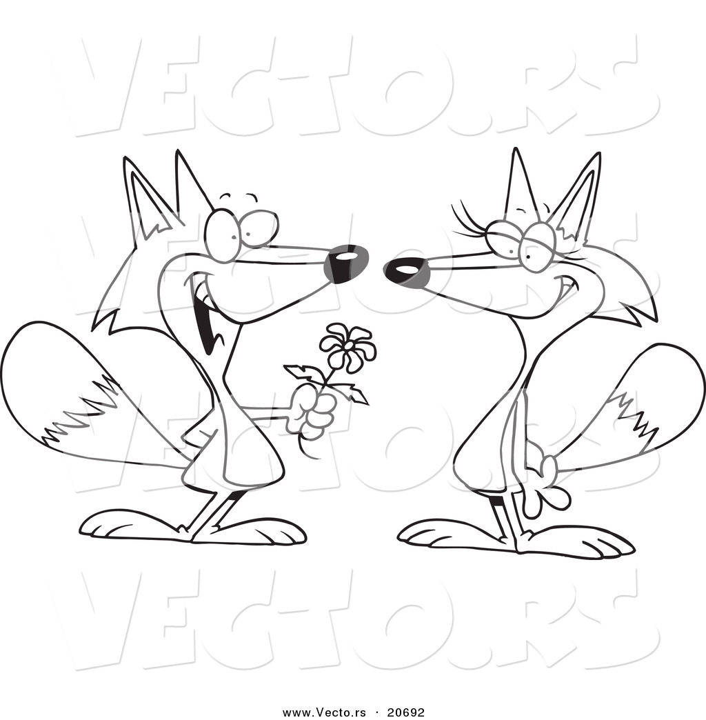 1024x1044 Vector Of A Cartoon Romantic Fox Giving His Mate A Flower
