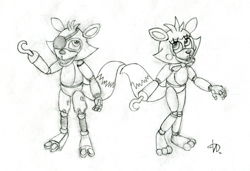 500x341 Foxy And Mangle Sketch By Kyubi The Fox