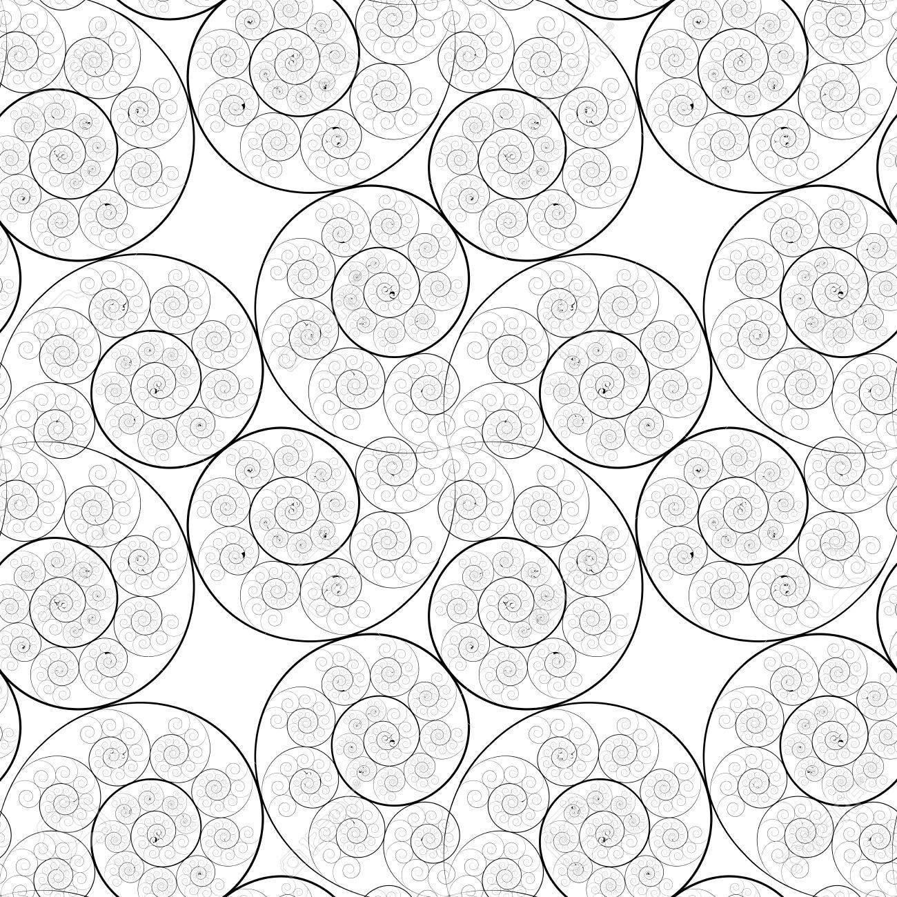 1300x1300 Black And White Seamless Fractal Pattern Of Spirals Royalty Free
