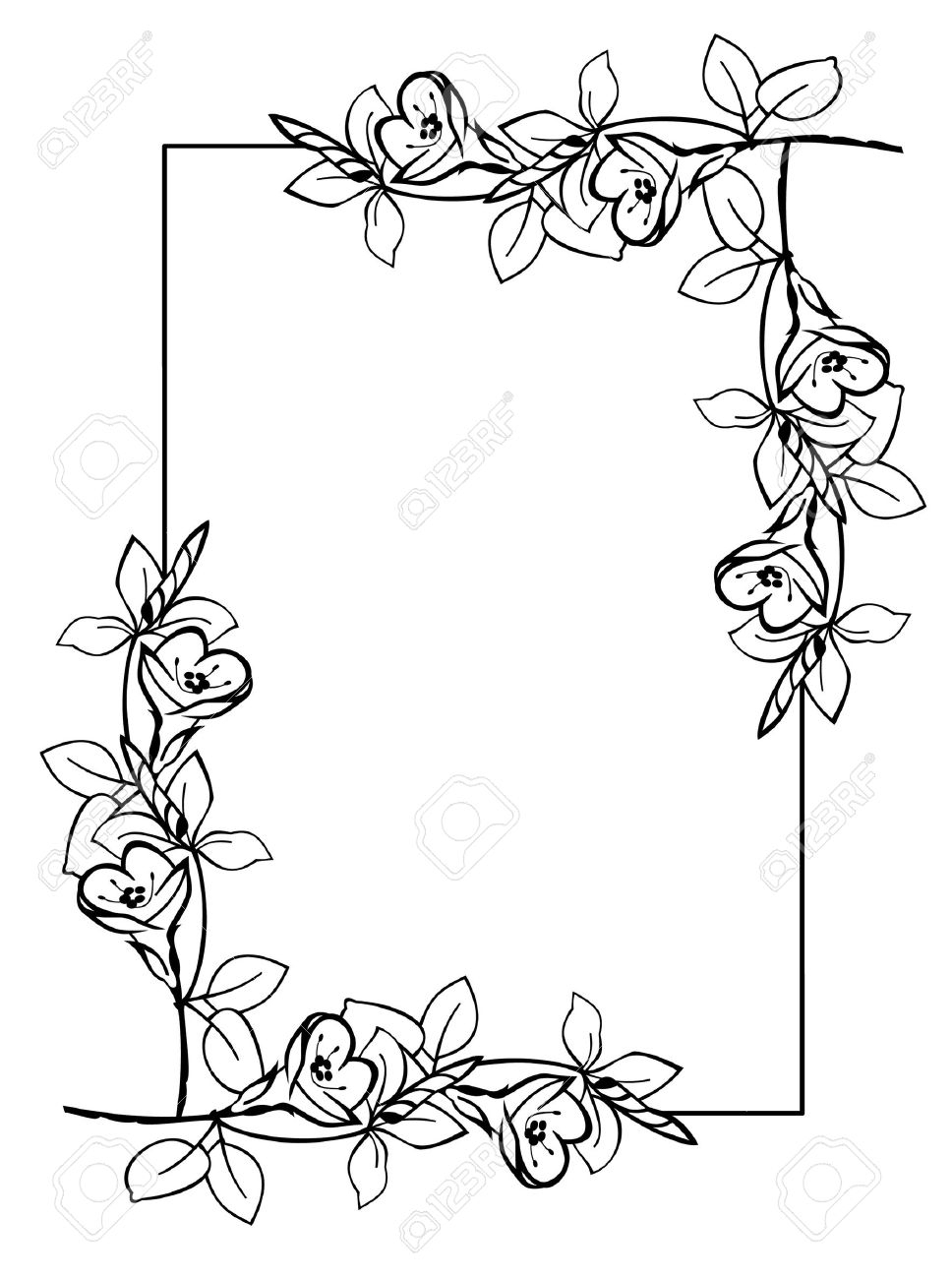 968x1300 Flowers Drawings With Border Silhouette Frame With Flowers Royalty