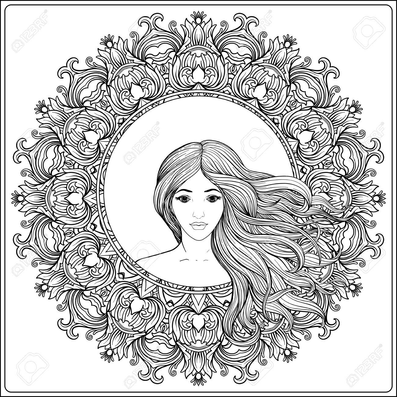 1300x1300 Young Beautiful Girl With Long Hair In Rich Decorated Floral