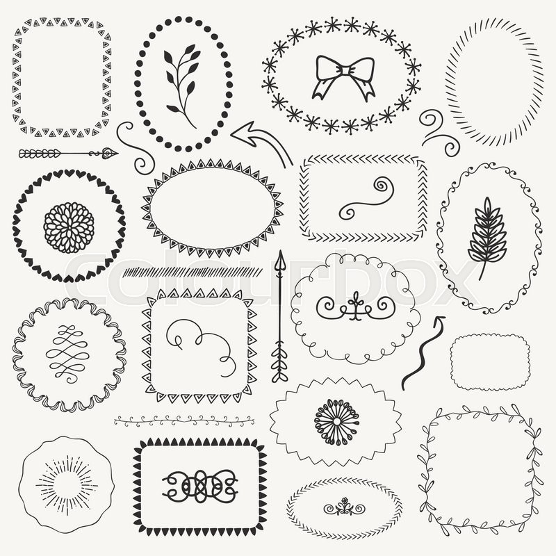 800x800 Set Of Decorative Black Hand Sketched Rustic Floral Doodle Frames