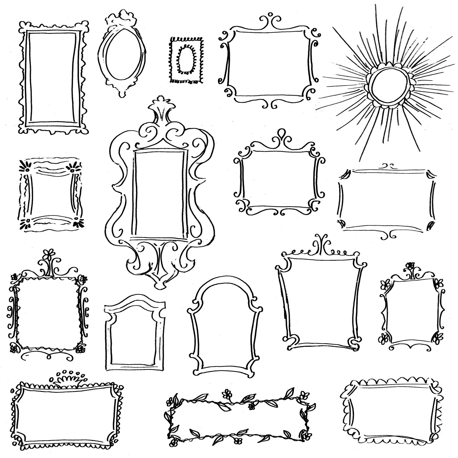 1500x1500 Clip Art Doodle Frames Pack Set Of 17 Unique Hand Drawn