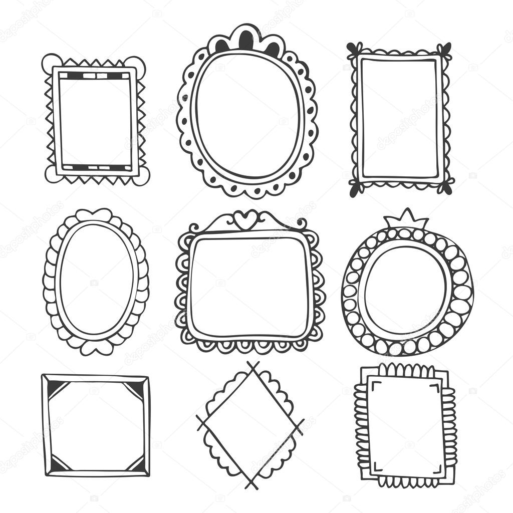 1024x1024 Collection Of Hand Drawn Frames. Vintage Photo Frames Stock
