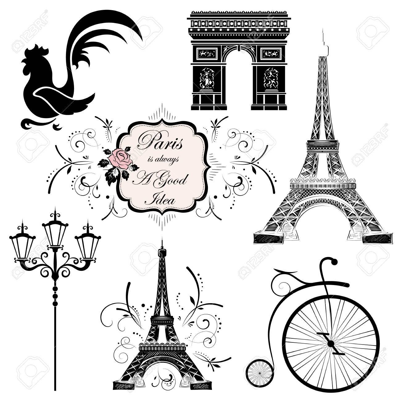 1300x1300 A Set Of Symbols And Landmarks Of France, Vector Illustration