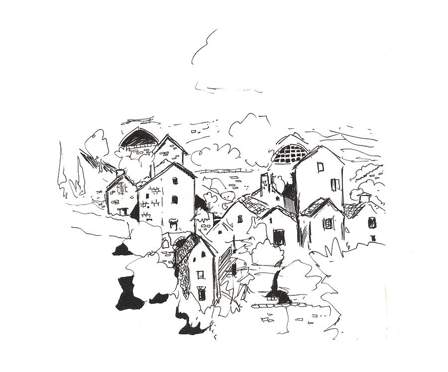 900x748 Village In Gorges Du Tarn In France Drawing By Kev Moore