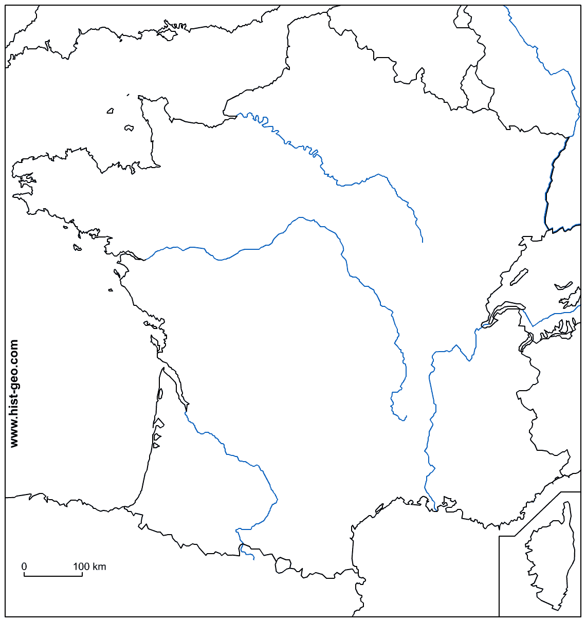 1140x1210 Blank Map Of France With Main Rivers