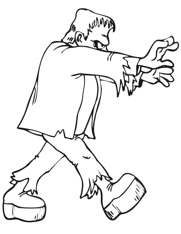 600x776 Frankenstein Going After Someone Coloring Page