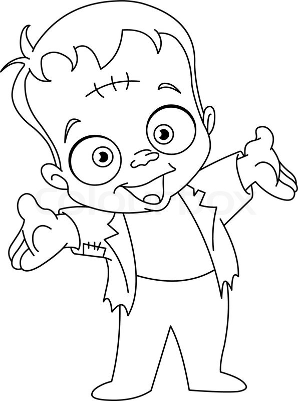 595x800 Outlined Kid In A Frankenstein Costume Stock Vector Colourbox