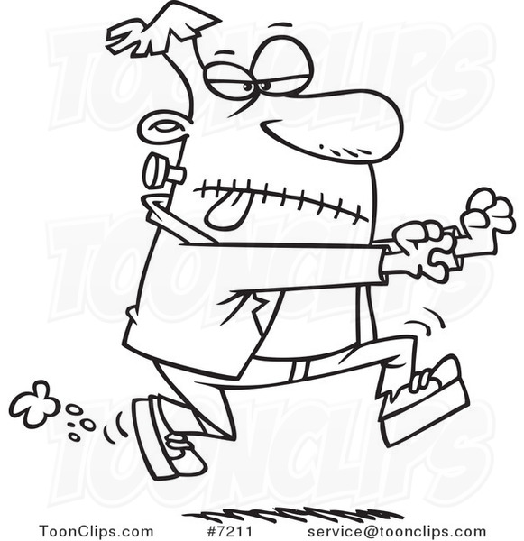 581x600 Cartoon Black And White Line Drawing Of Frankenstein Chasing