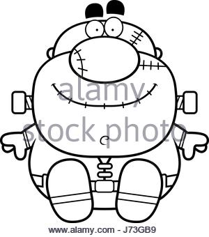 300x340 A Cartoon Illustration Of A Frankenstein Monster Sitting Stock