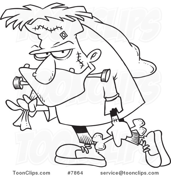 581x600 Cartoon Blacknd White Line Drawing Of Frankenstein Carrying