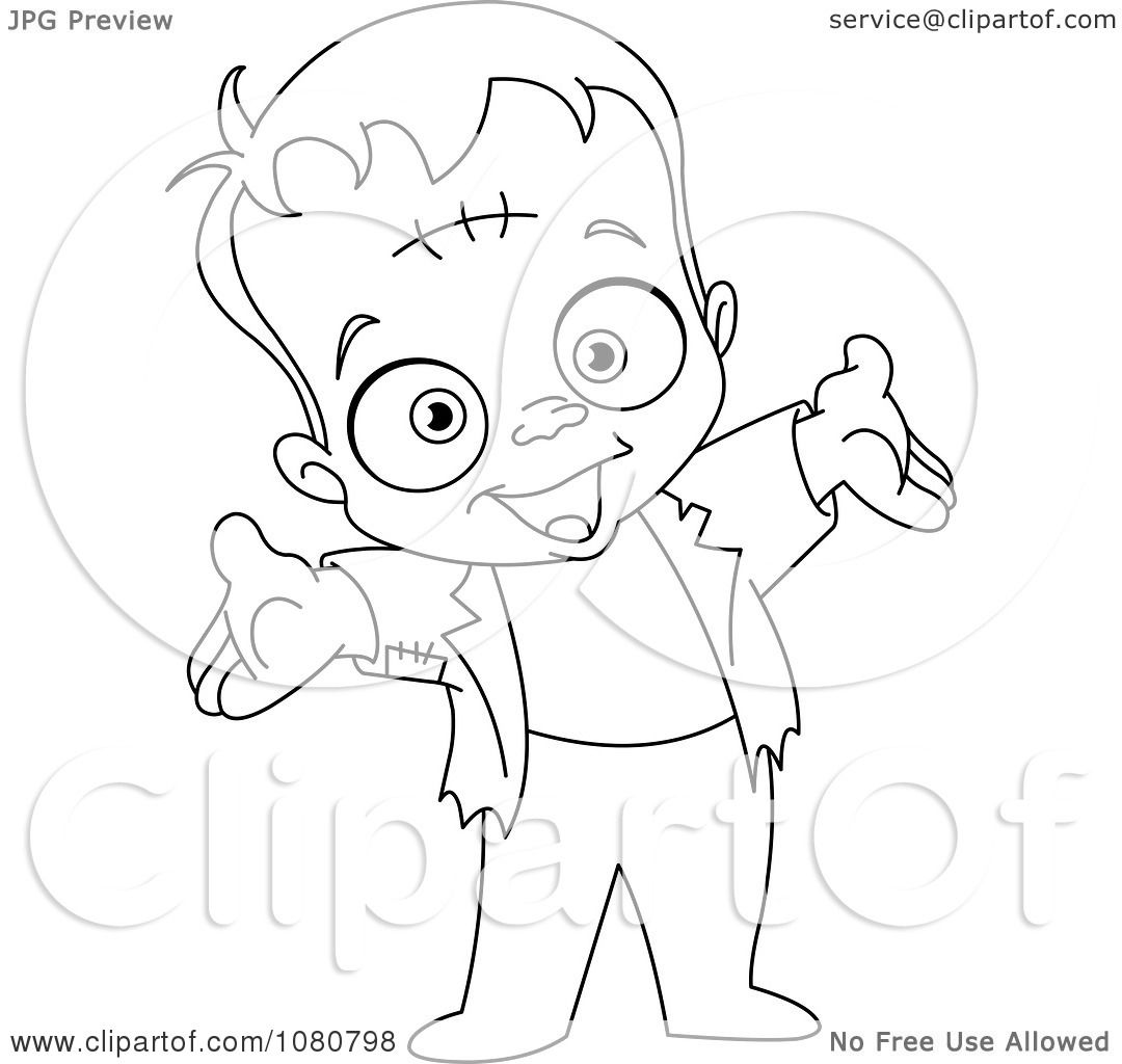 1080x1024 Clipart Happy Outlined Little Frankenstein Holding His Arms Out