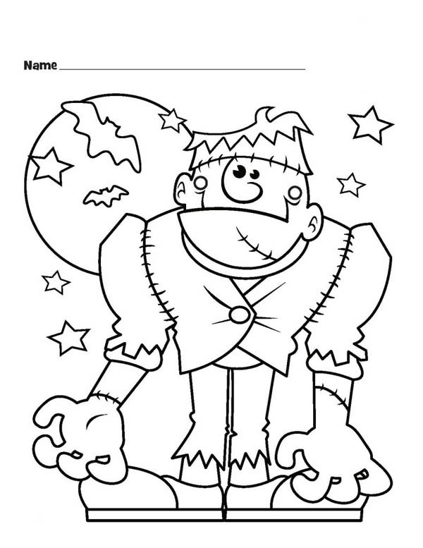 600x777 Shrewd Frankenstein Coloring Page Halloween Monster And Bats
