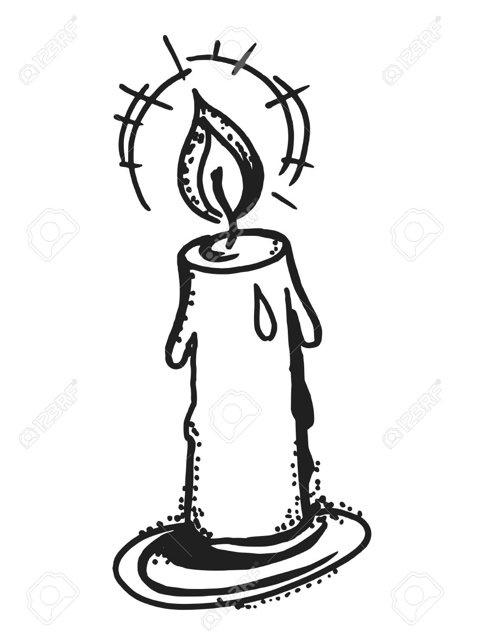 975x1300 Hand Drawn, Cartoon, Sketch Illustration Of Burning Candle Royalty