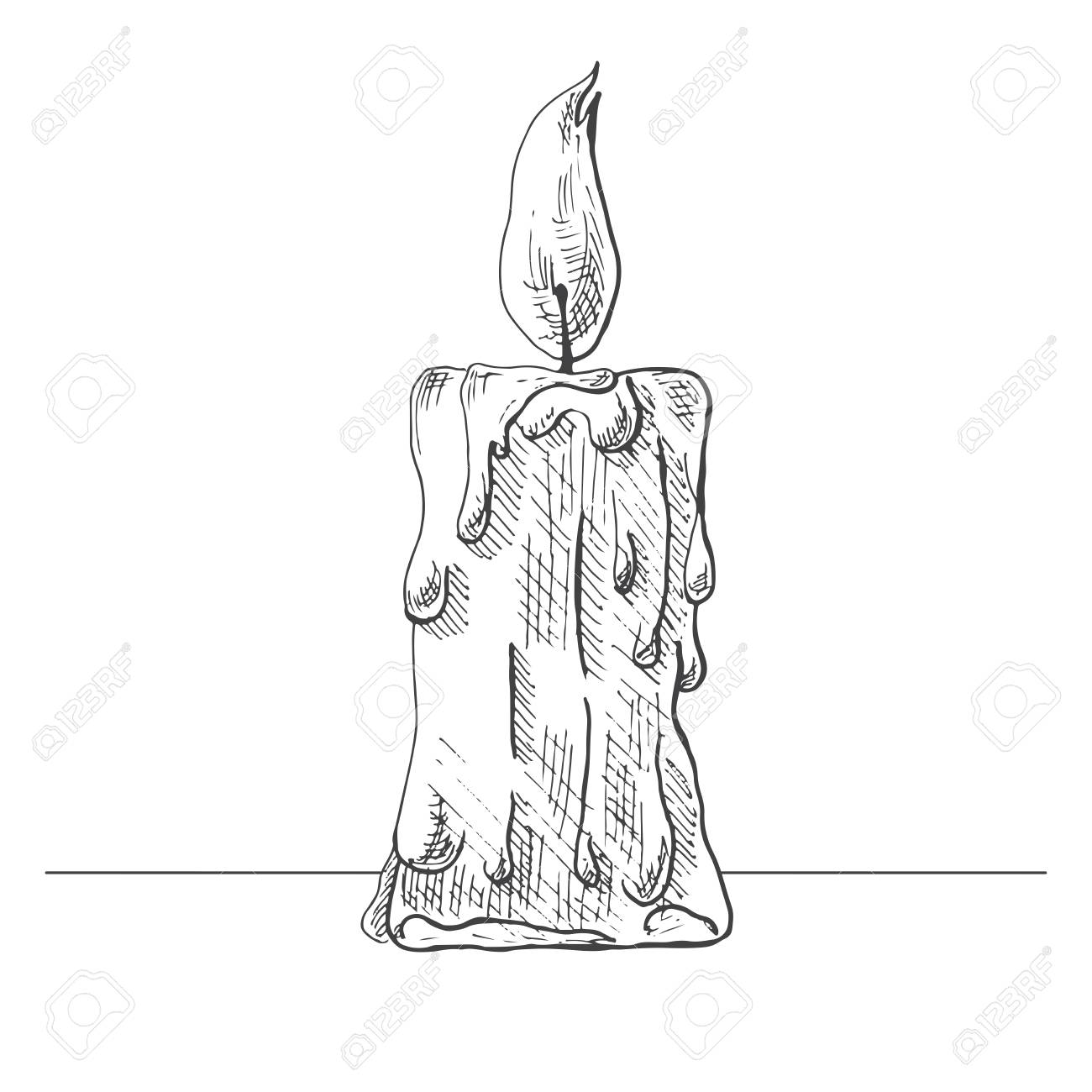 1300x1300 Hand Drawn Burning Candle Isolated On White Background. Vector