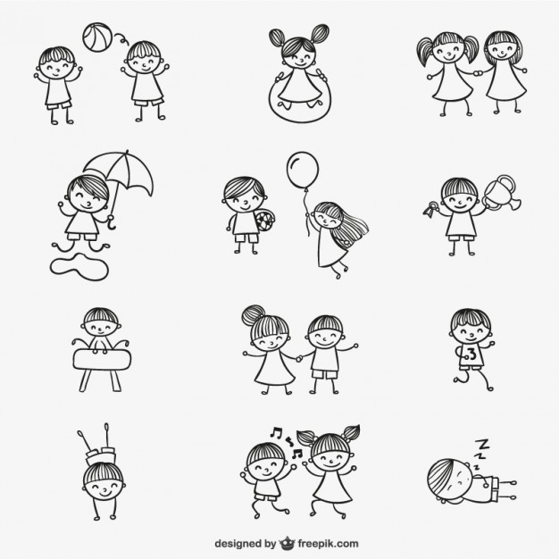 626x626 Kids Playing Doodles Vector Free Download