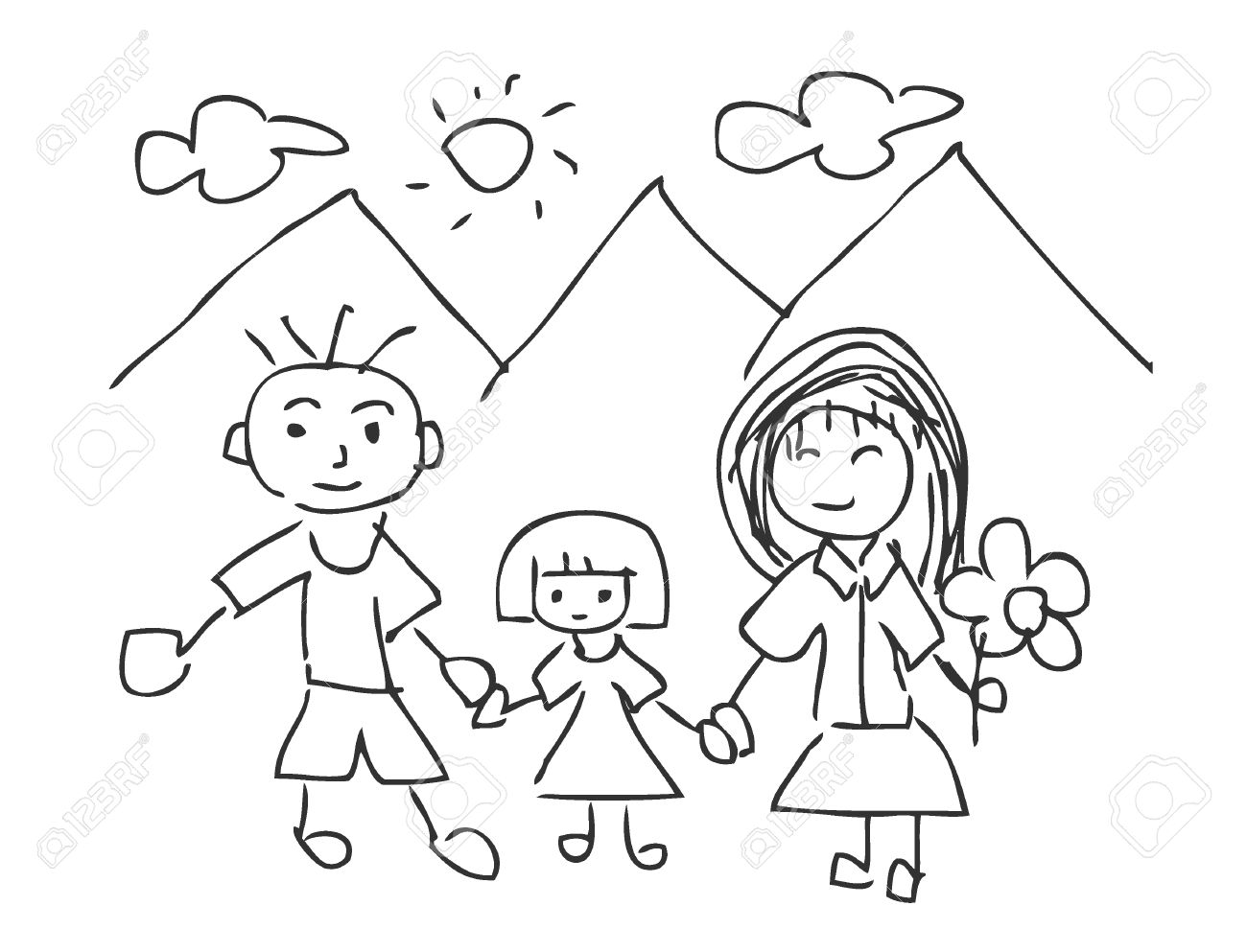 1300x993 Vector Illustration Of Children Drawings, Family Kids Drawing