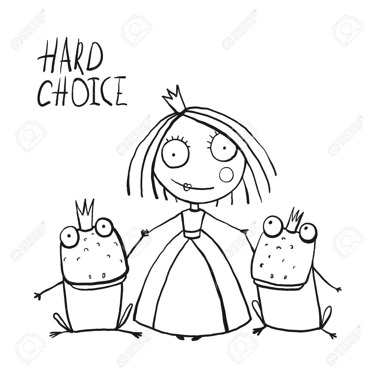 1299x1300 Princess Making Choice Between Two Prince Frogs Coloring Page