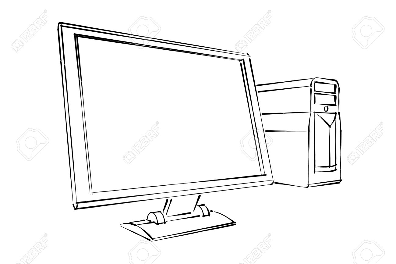 1300x866 Desktop Computer Abstract Sketch Stock Photo, Picture And Royalty