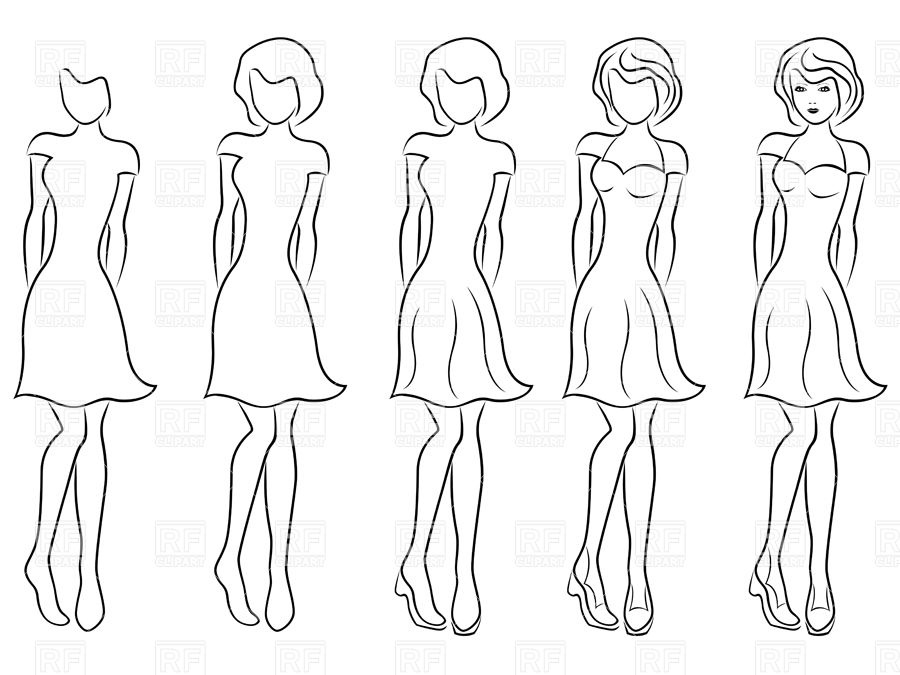 900x675 Sequence Of Hand Drawing Sketch Of A Beautiful Woman In Dress