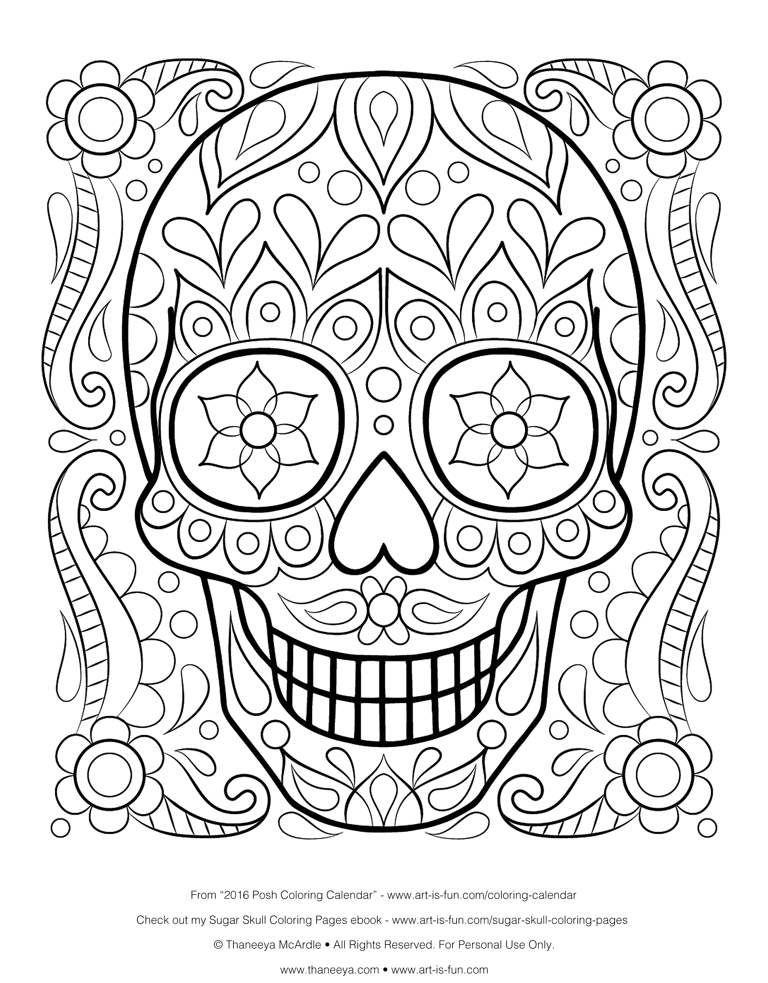 2550x3263 Free Sugar Skull Coloring Page Printable Day Of The Dead Coloring