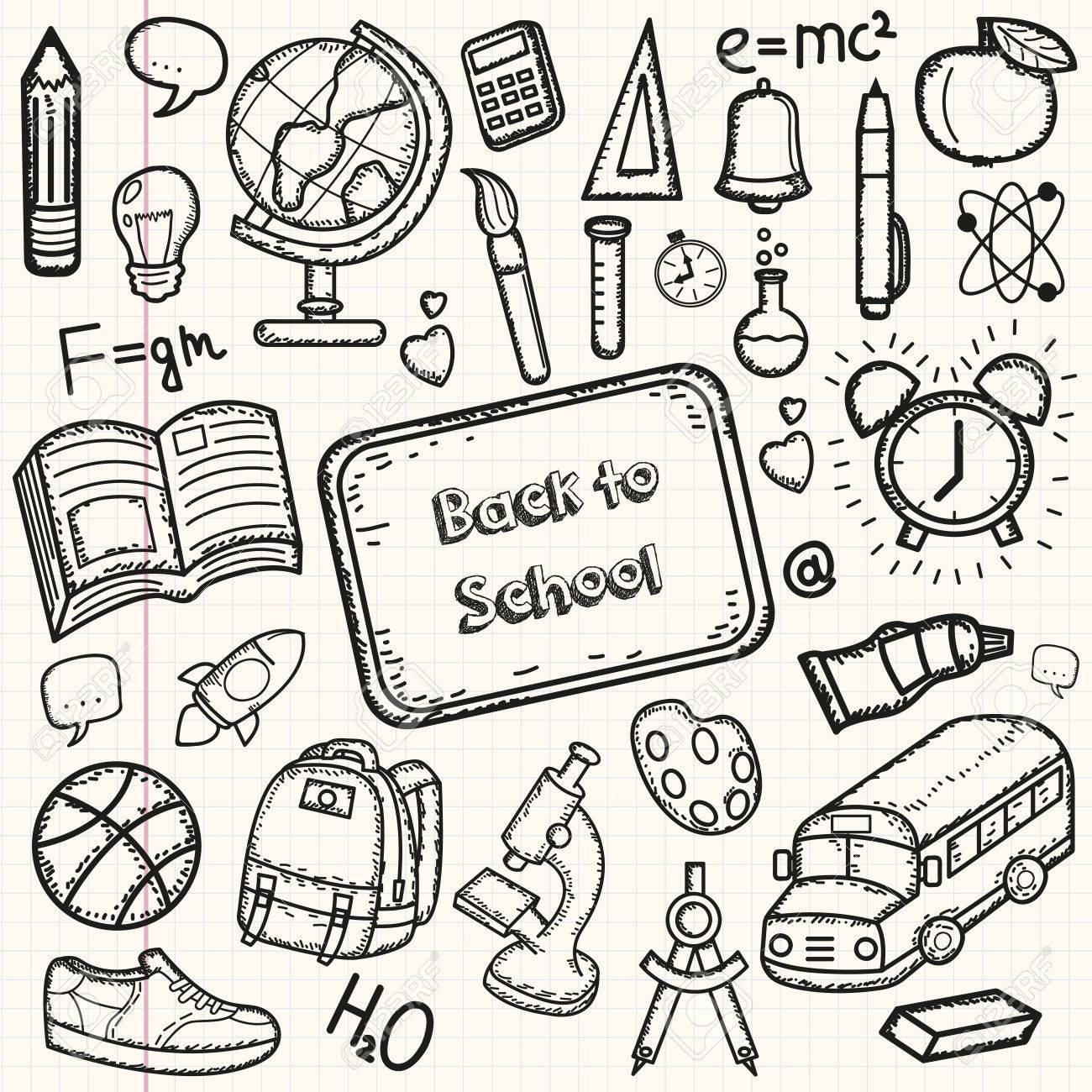 1300x1300 Back To School Doodle Set. Hand Draw School Items On A Sheet