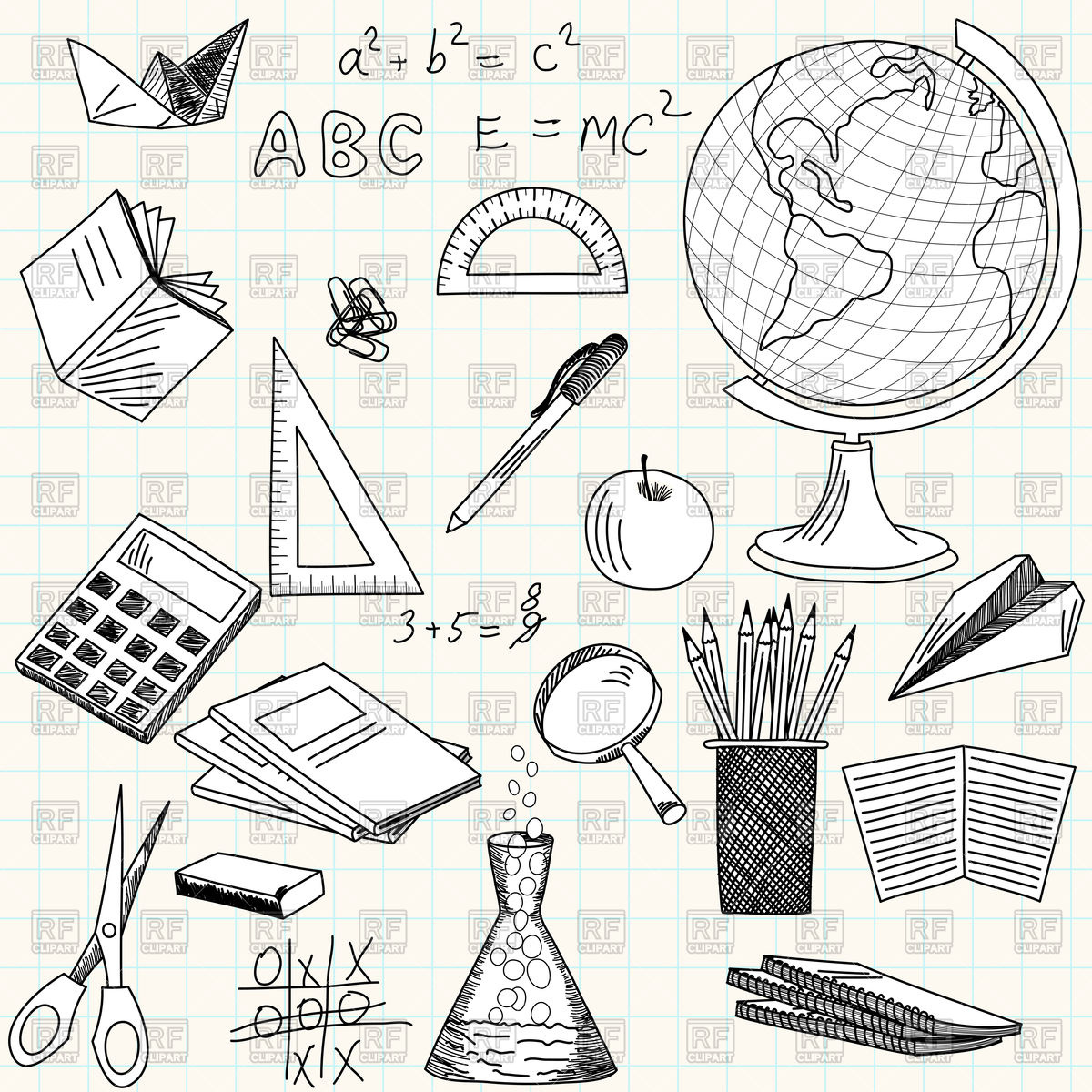 1200x1200 Back To School Theme Hand Drawn Background Royalty Free Vector