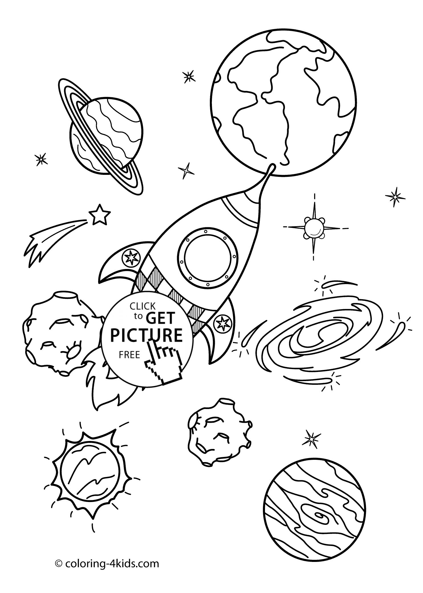 1483x2079 Coloring Pages For Kids With Rocket, Printable Free