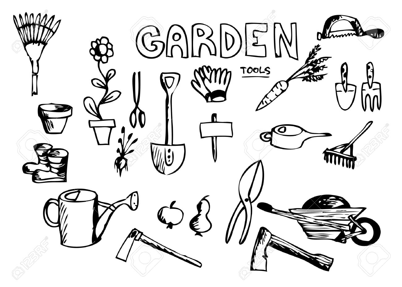 1300x929 Hand Drawn Garden Tools Isolated On The White Background Royalty