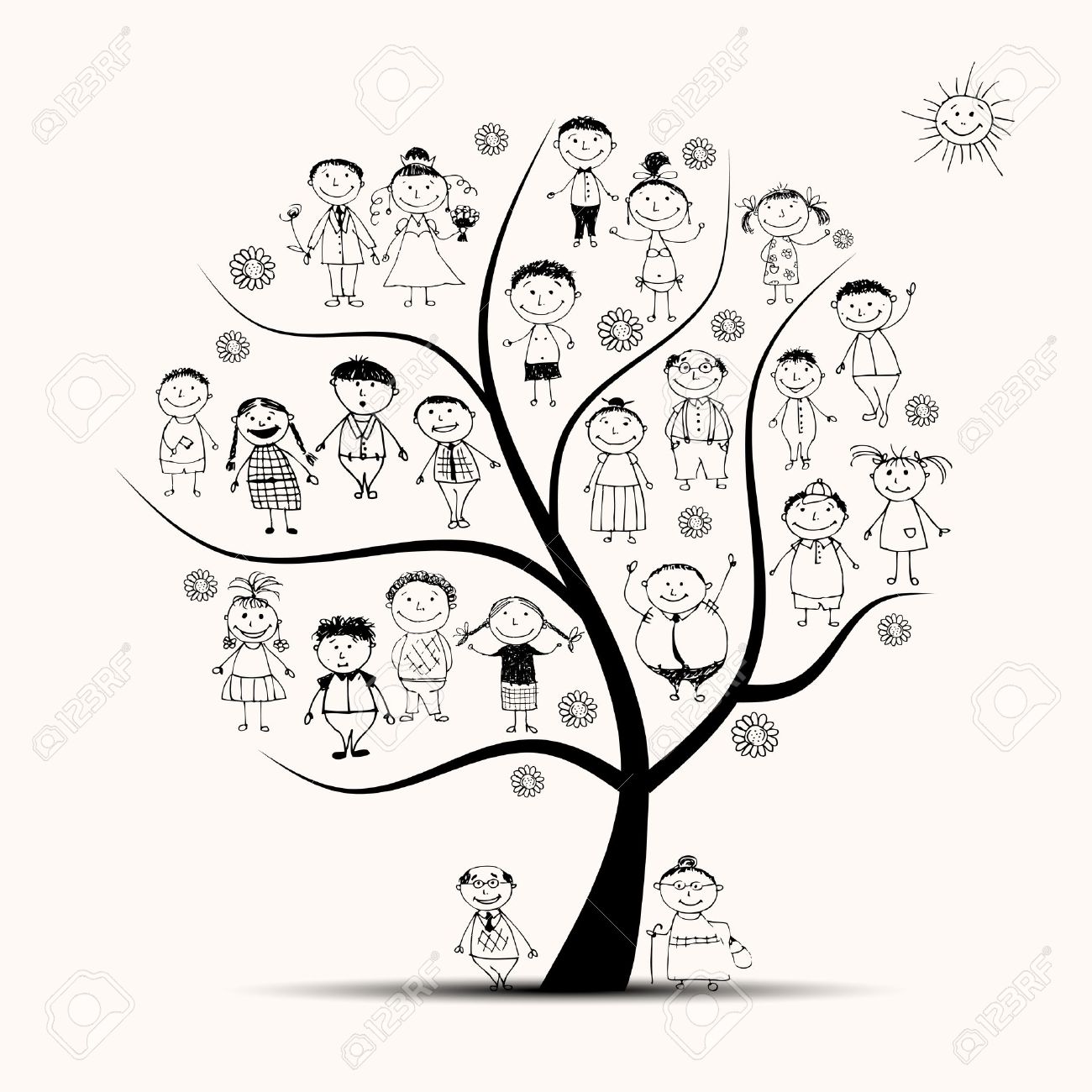 1300x1300 Family Tree, Relatives, People Sketch Royalty Free Cliparts
