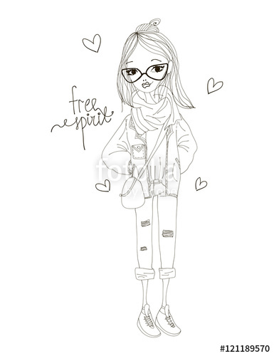 385x500 Free Spirit Fashion Illustration With A Fashion Girl Wearing