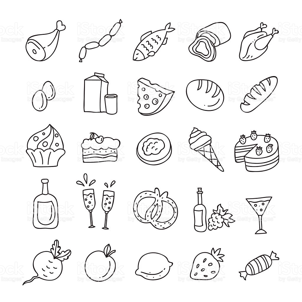 1024x1024 Project Ideas Food Outline Hand Drawn And Drink Icons Vegetables