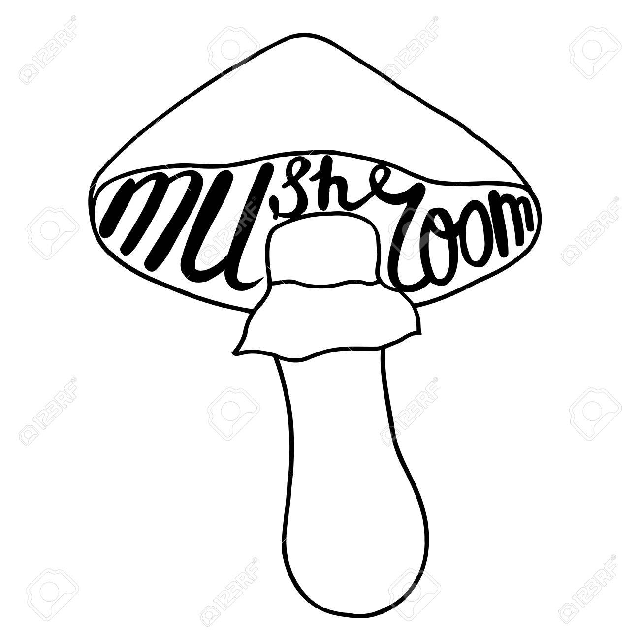 1300x1300 Mushroom Graphic Drawing Trace With Art Lettering. Vector
