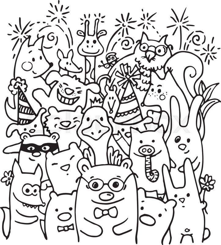 723x800 Free Hand Drawing Of Joyful Animal Friends