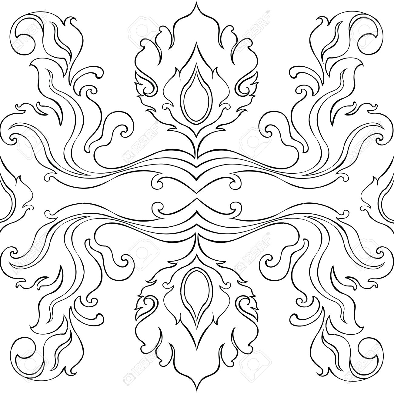 1300x1300 Pattern Flowers And Leave Thai Art Line Graphic Design From Pencil