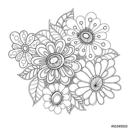 500x500 Doodle Art Flowers. Zentangle Styled Hand Drawn Flowers And Leaves