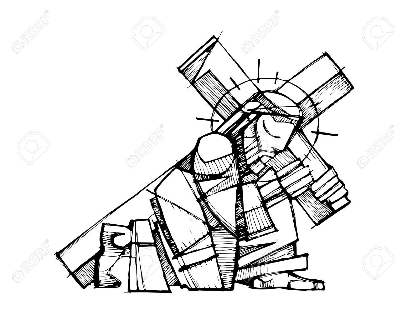 1300x1040 Hand Drawn Vector Illustration Or Drawing Of Jesus Christ Carrying