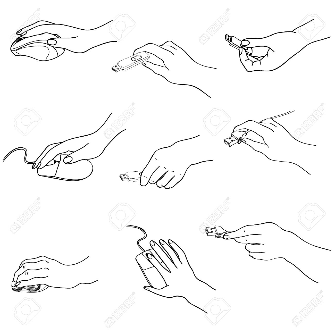 1300x1300 Hands Set Hand Holding Memory Stick, Computering Mouse, Plug
