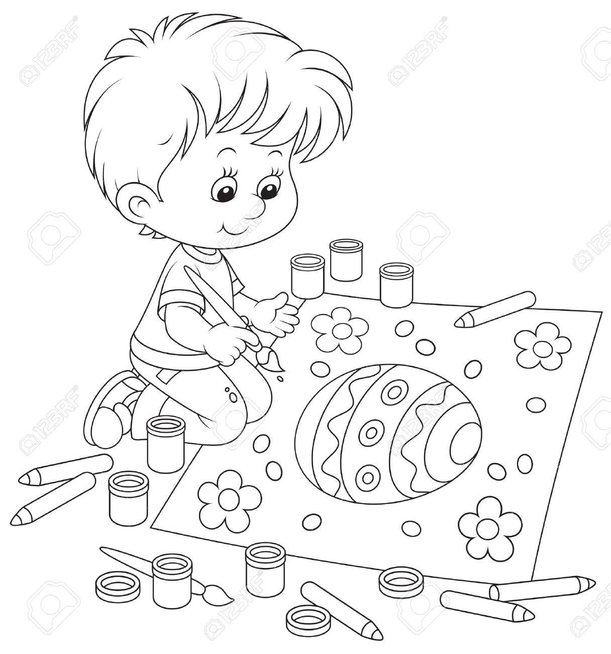1216x1300 Kid Drawing An Easter Egg Royalty Free Cliparts, Vectors,